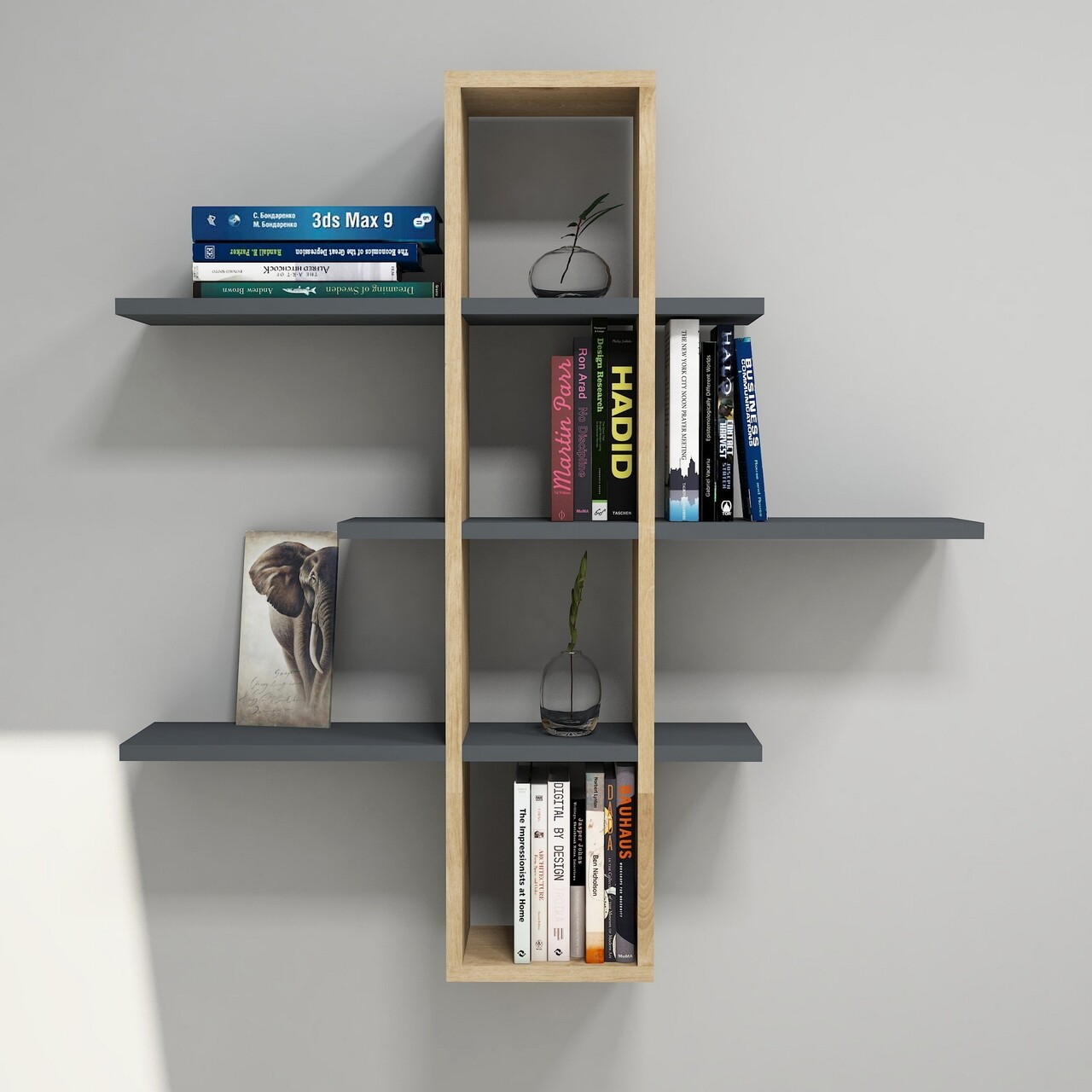 Raft pentru perete Ardo Puqa Design, 96x19,6x101 cm, safir/antracit - imagine 5